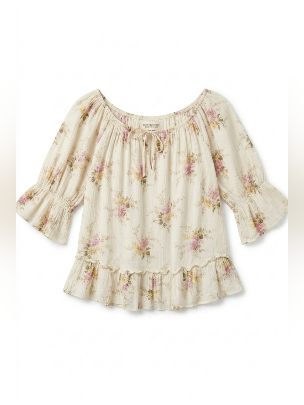 ​Denim & Supply Ralph Lauren Floral Boho Gauze Peasant Blouse Ruffle